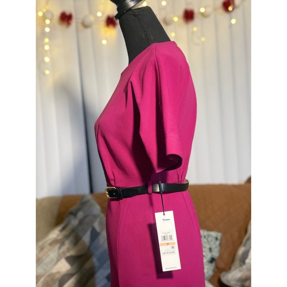 Calvin Klein Womens Berry Pink Belted Sheath Dress CD2C1Q2G Short Sleeve Size 4 - Picture 6 of 8